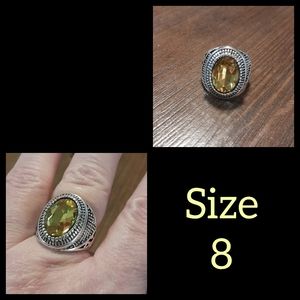 Silver Plated Topaz Rhinestone Ring Size 8